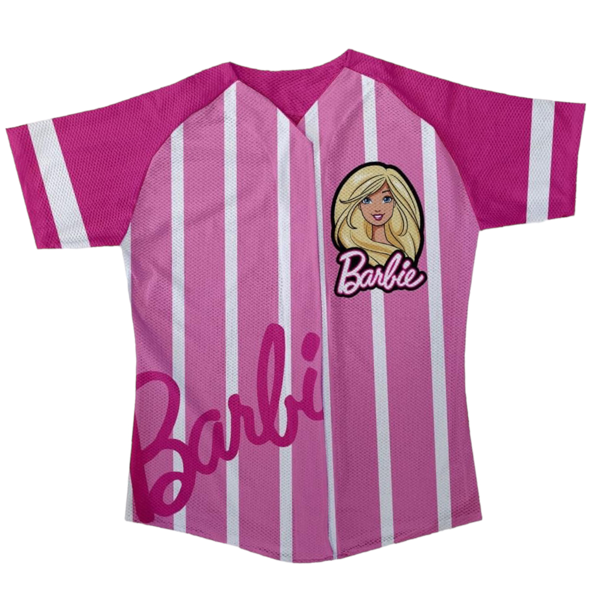 Camisa Jersey Tipo Beisbolera Barbie Rosa Para Mujer
