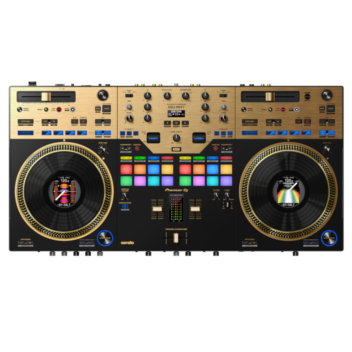 Controlador DJ Pro Pioneer 2 Canales Gold Edition DDJ-REV7-n