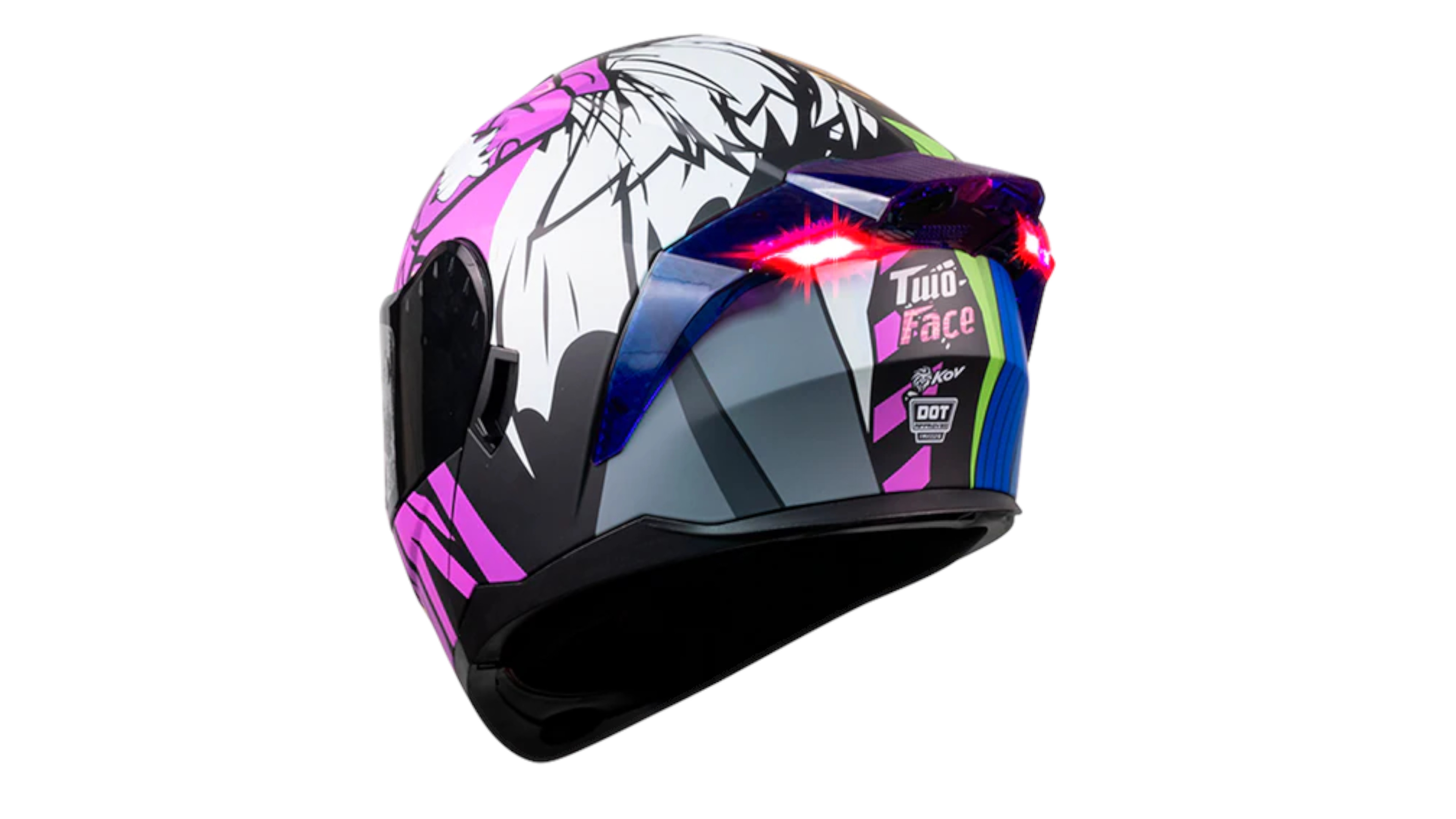 CASCO KOV DOS CARAS (HARVEY DENT) ZERO MORADO  ABATIBLE CON LUZ LED PARA MOTO CERTIFICADO DOT