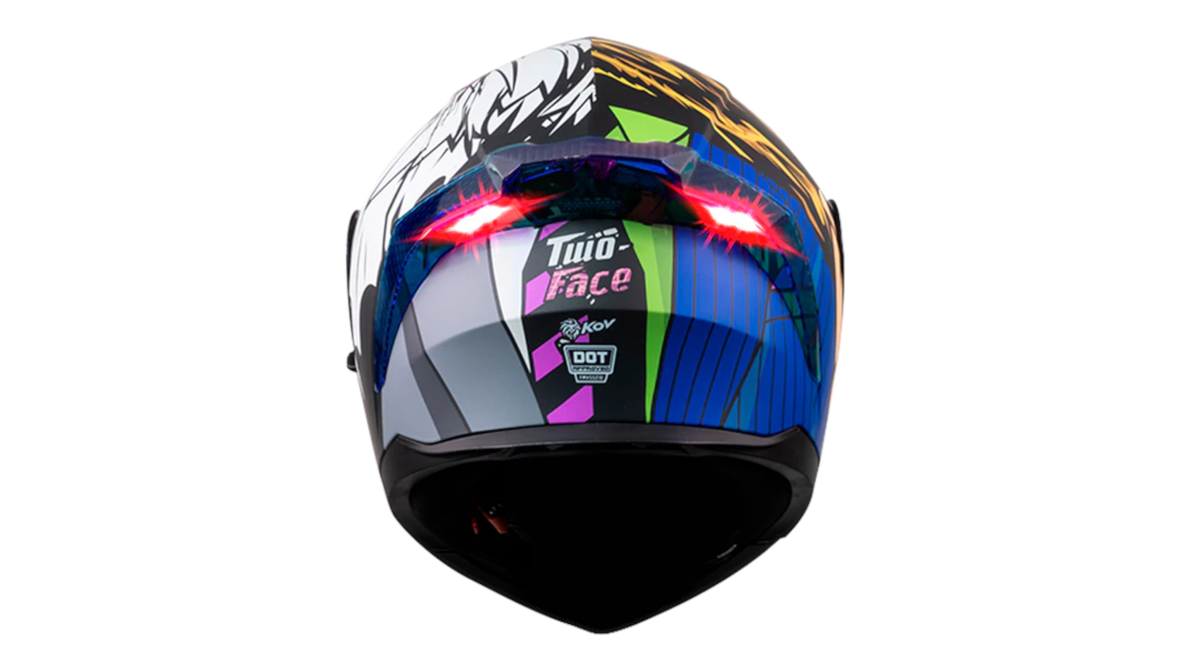 CASCO KOV DOS CARAS (HARVEY DENT) ZERO MORADO  ABATIBLE CON LUZ LED PARA MOTO CERTIFICADO DOT