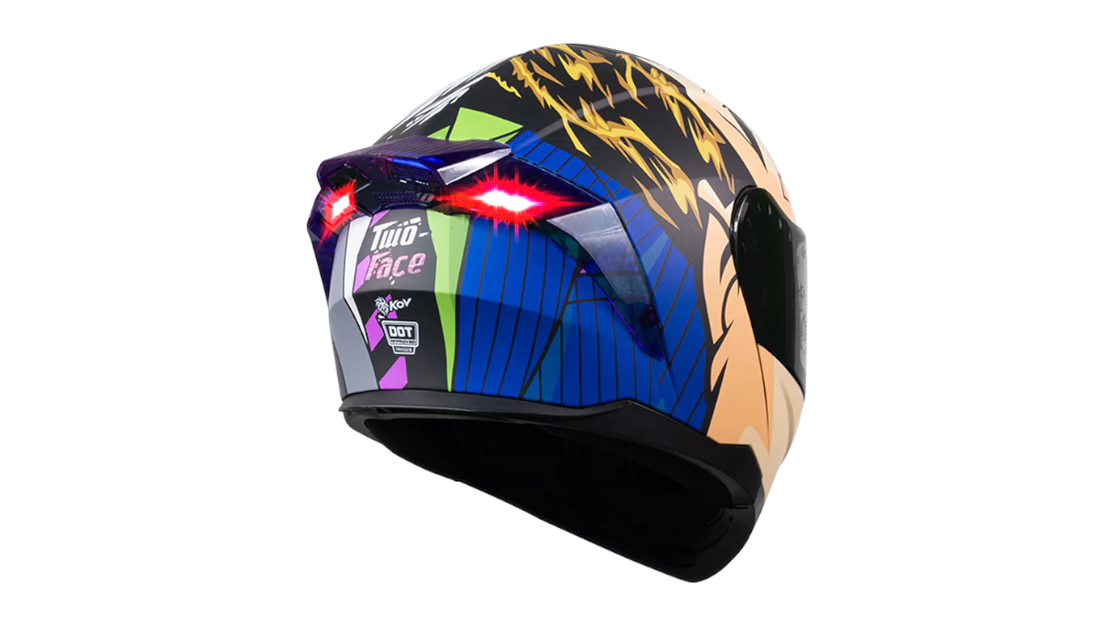 CASCO KOV DOS CARAS (HARVEY DENT) ZERO MORADO  ABATIBLE CON LUZ LED PARA MOTO CERTIFICADO DOT