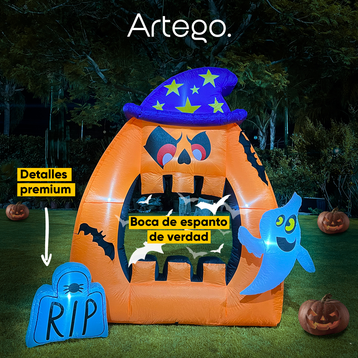 Inflable halloween calabaza con boca de espanto gigante - 2.2m