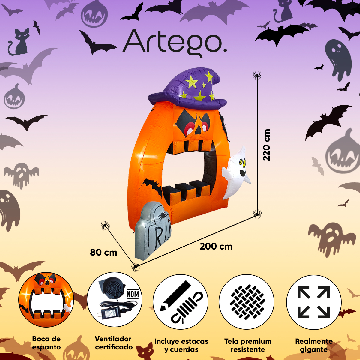 Inflable halloween calabaza con boca de espanto gigante - 2.2m