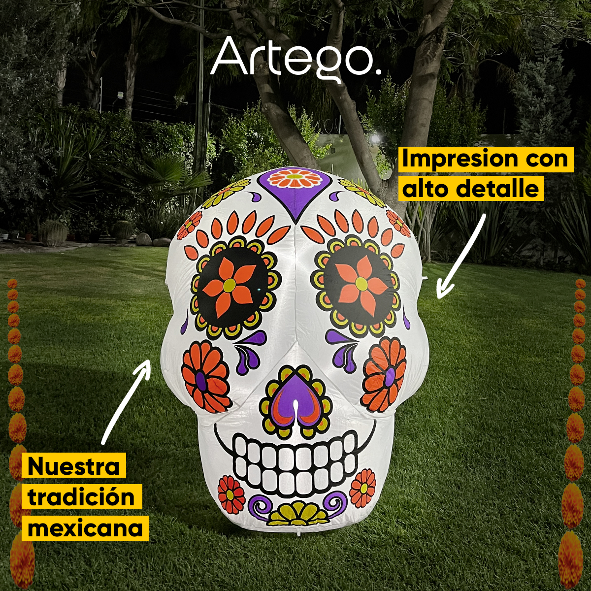 Inflable halloween catrina calavera día de muertos con led - 1.4m