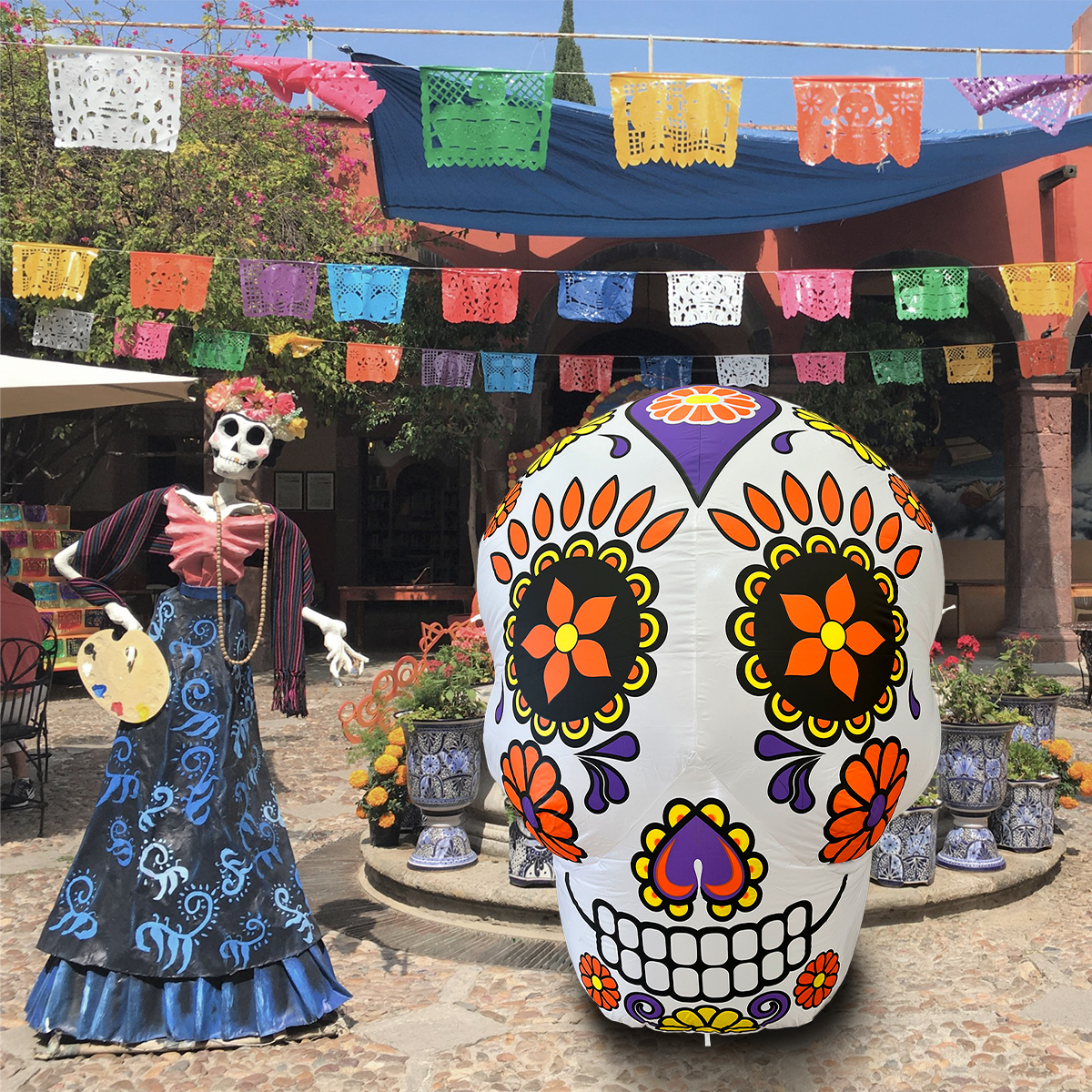 Inflable halloween catrina calavera día de muertos con led - 1.4m