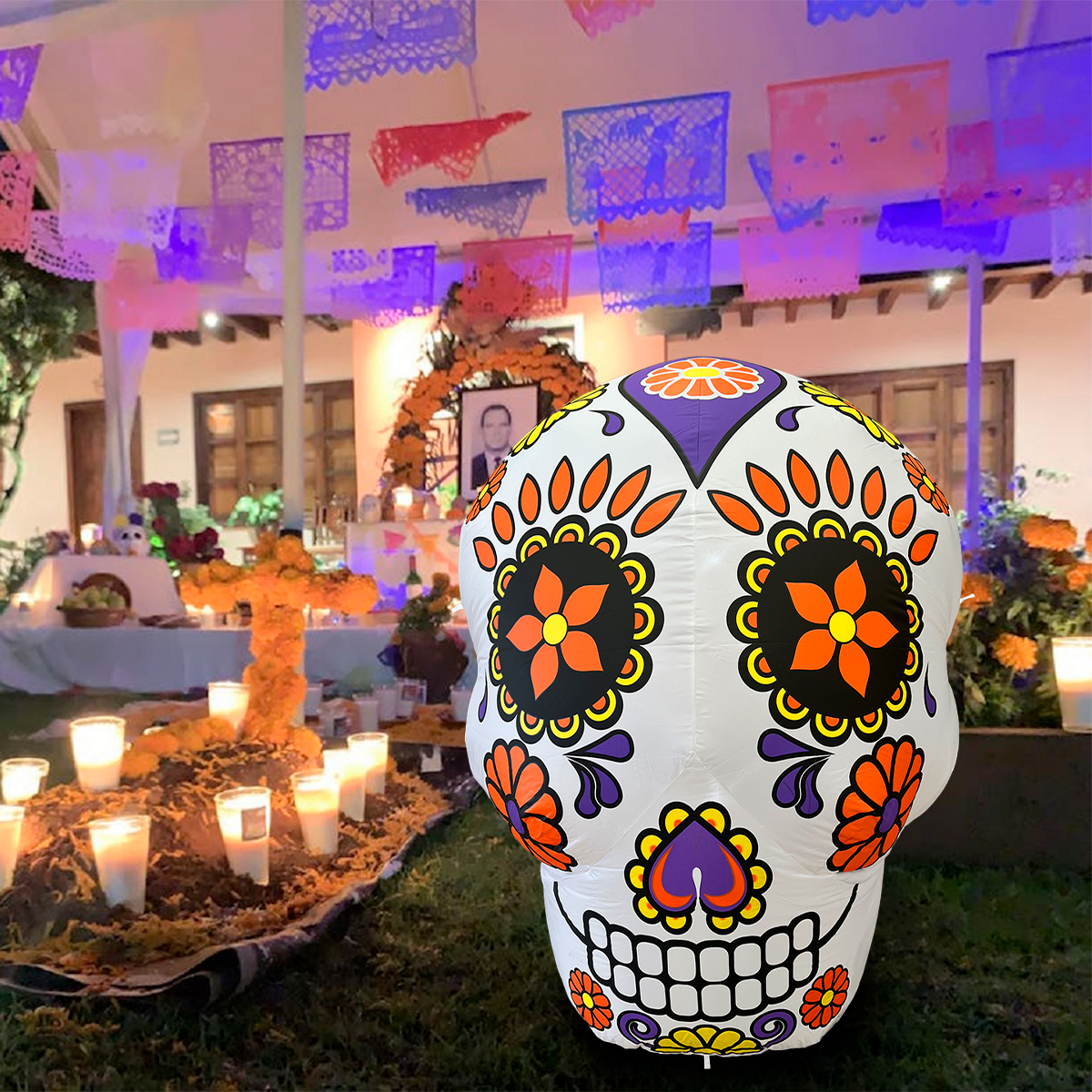 Inflable halloween catrina calavera día de muertos con led - 1.4m