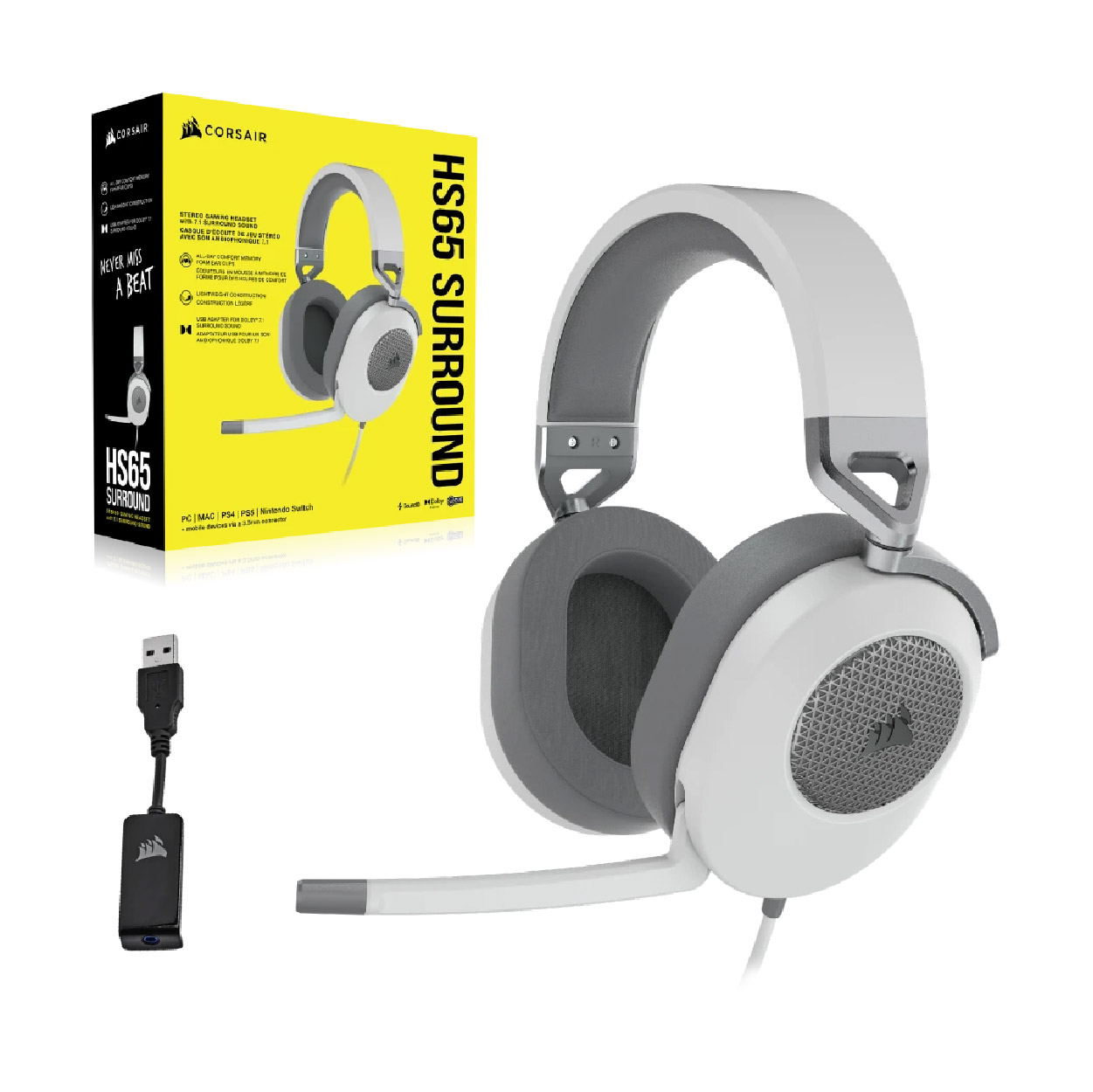 Diadema Corsair HS65 Blanco Alámbrica Surround