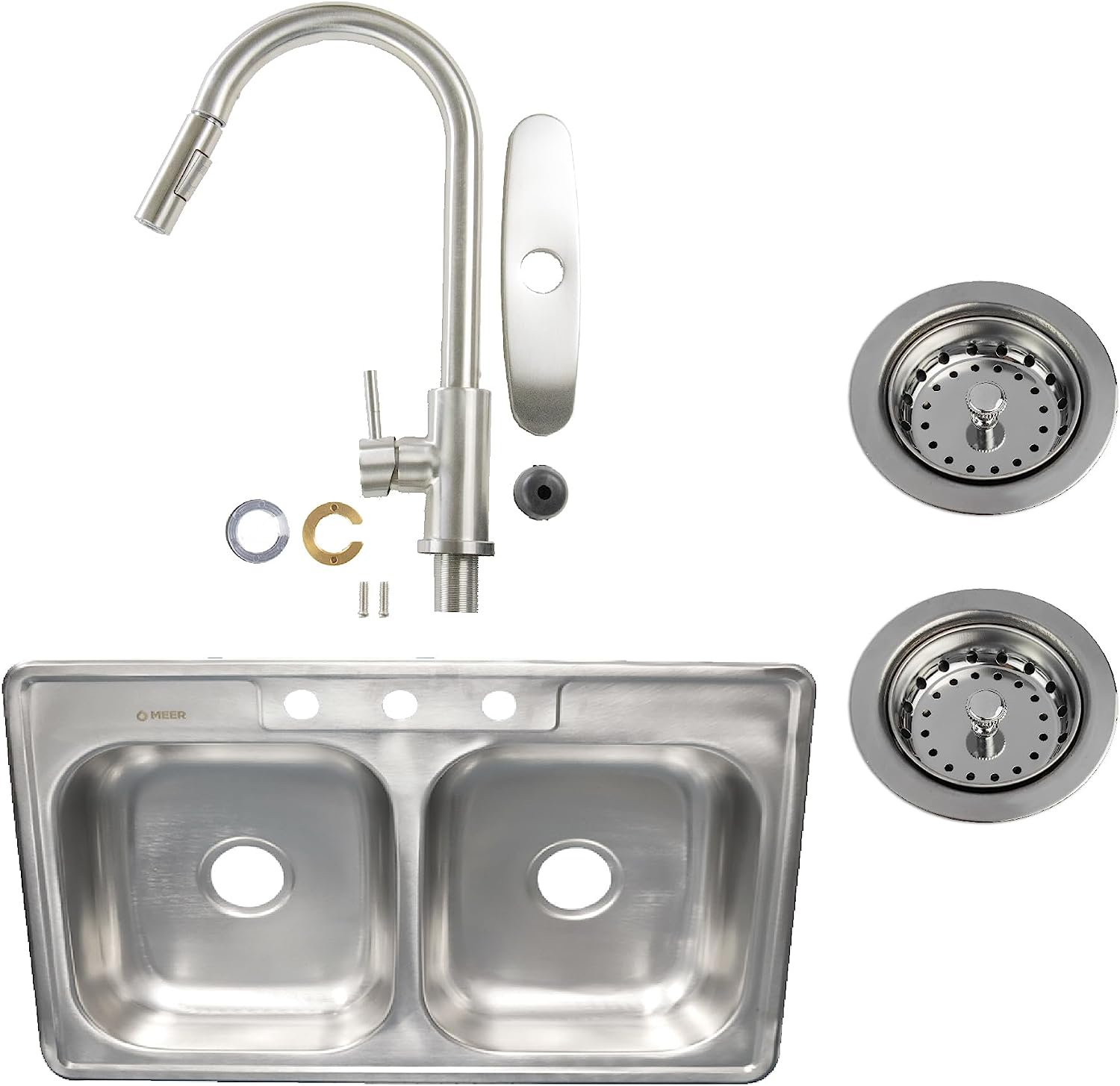 CNX Kit de Tarja doble tina y Mezcladora Monomando de Acero Inoxidable Satinado