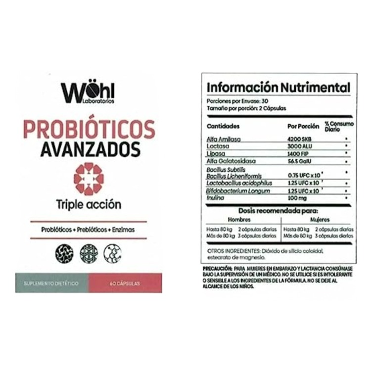 Probioticos Avanzados + Enzimas Digestivas, Premium Wohl.