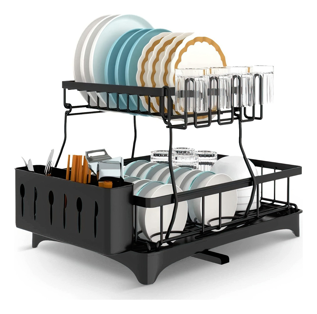 Escurridor Trastes Platos 2 Niveles Bandejas Extraibles 360