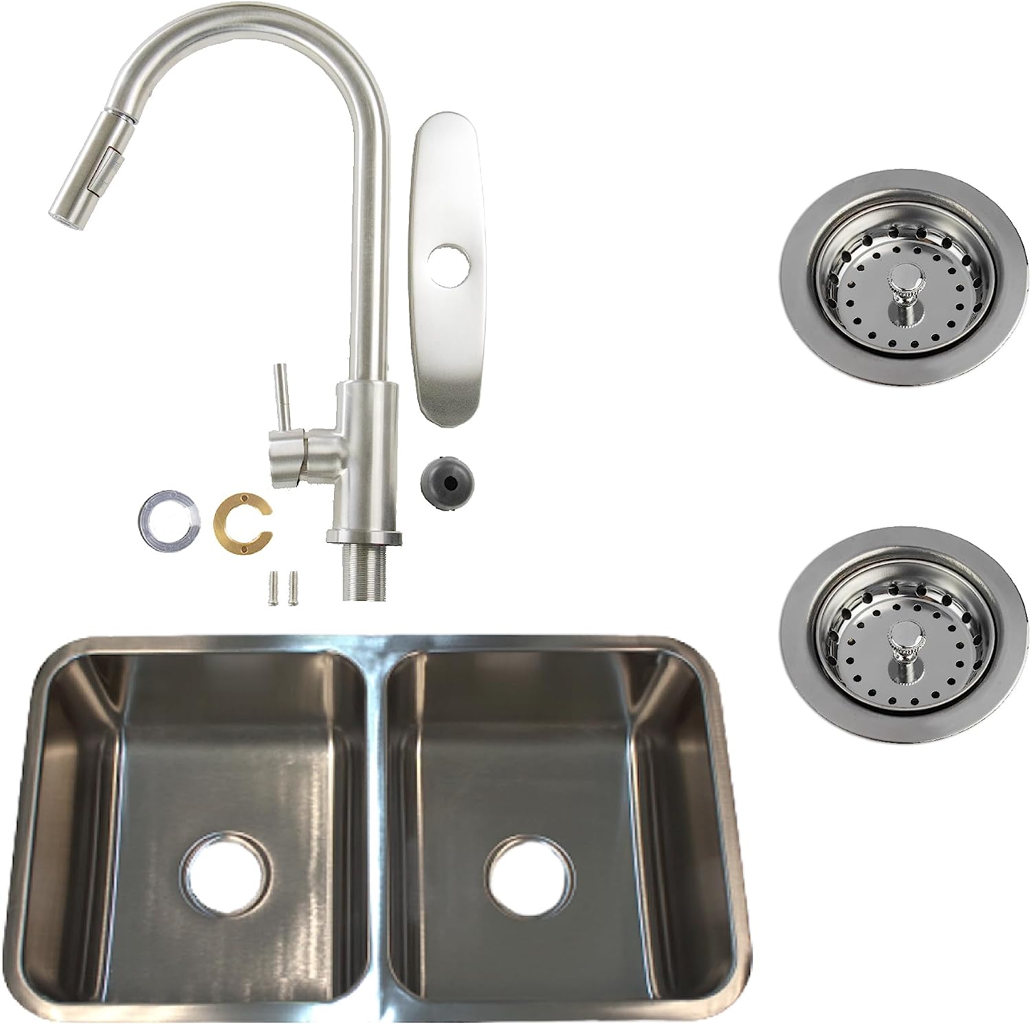 CNX Kit de Mezcladora de Cocina y Tarja Doble en Acero Inoxidable Satinado