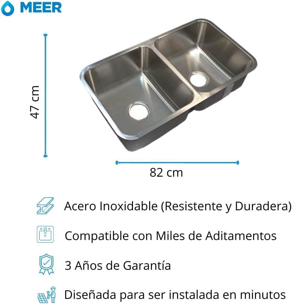 CNX Kit de Mezcladora de Cocina y Tarja Doble en Acero Inoxidable Satinado