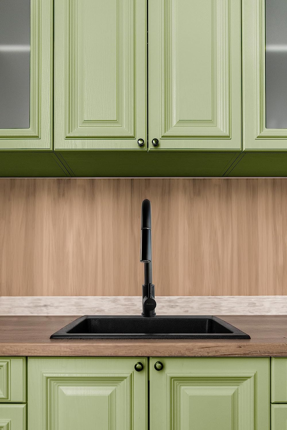 MEER Faucets by CNX Kit de Tarja y Mezcladora de Acero Inoxidable Negro Mate, Fregadero de Cocina y Mezcladora, Incluye Mangueras.