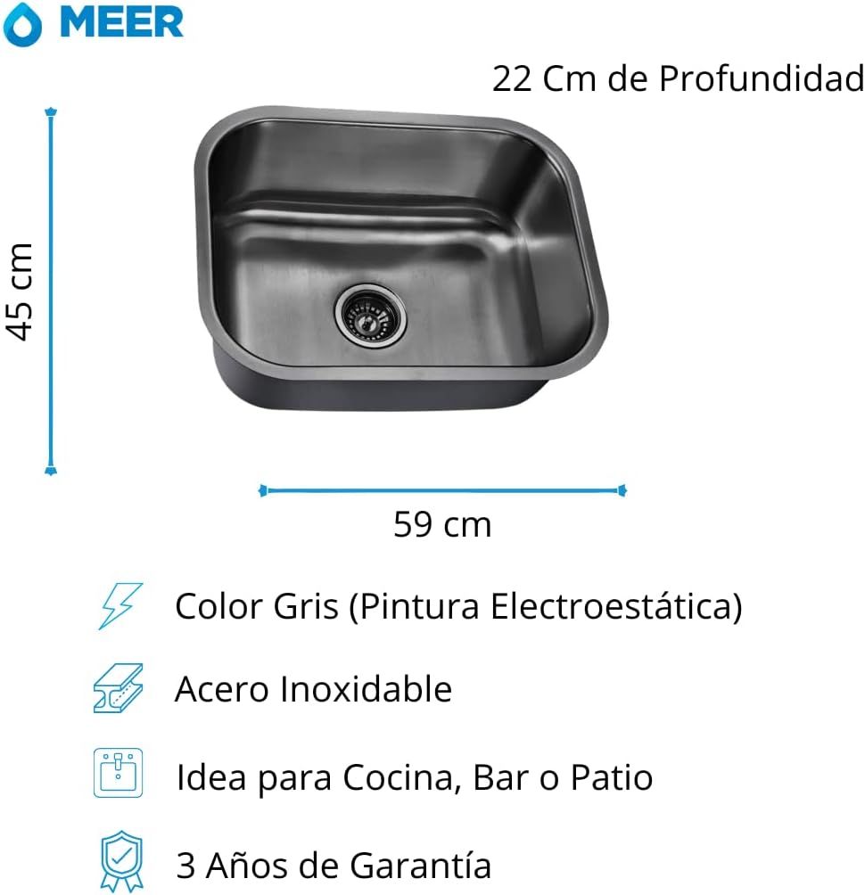 MEER Faucets by CNX Kit de Tarja y Mezcladora de Acero Inoxidable Negro Mate, Fregadero de Cocina y Mezcladora, Incluye Mangueras.