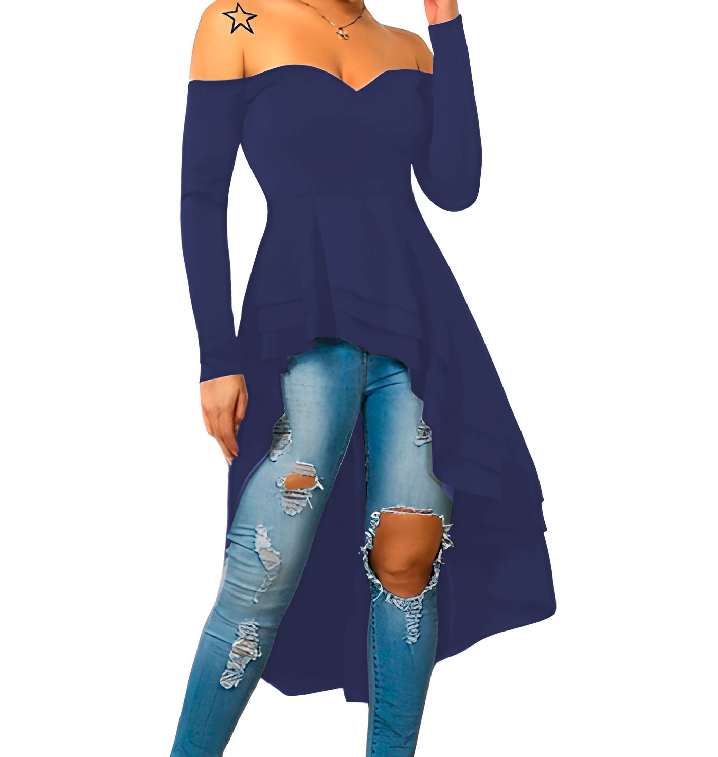 Maxi Blusa de moda juvenil elegante mujer dama xally 28 escote corazón manga ajustada larga