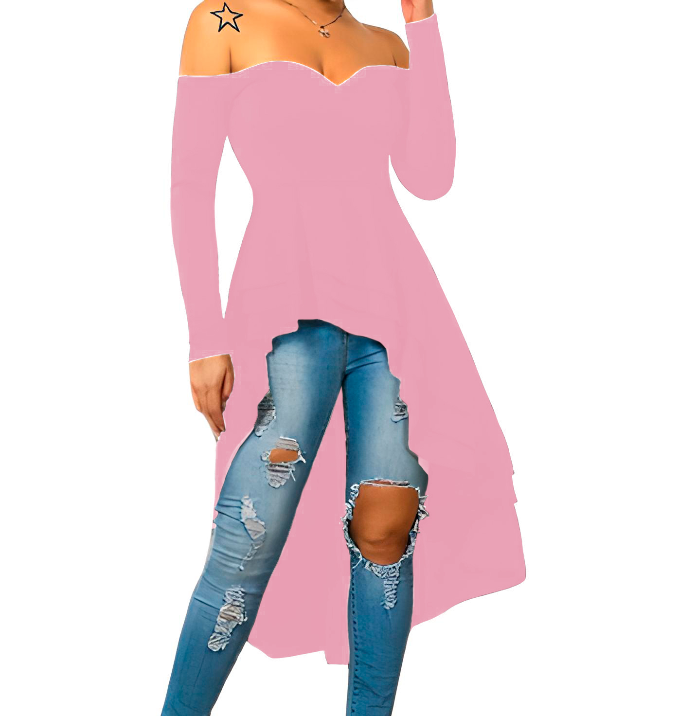 Maxi Blusa de moda juvenil elegante mujer dama xally 28 escote corazón manga ajustada larga