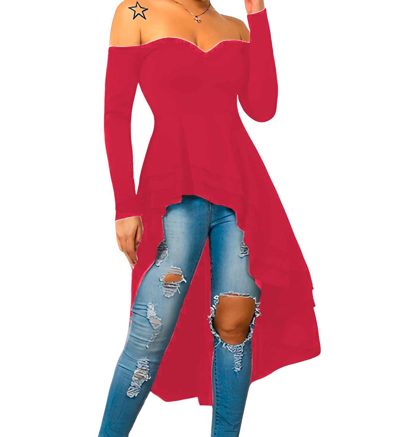 Maxi Blusa de moda juvenil elegante mujer dama xally 28 escote corazón manga ajustada larga