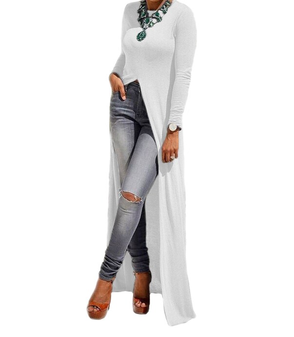 Maxi blusa casual playa mujer dama xally 58 manga larga cuello redondo abertura frontal