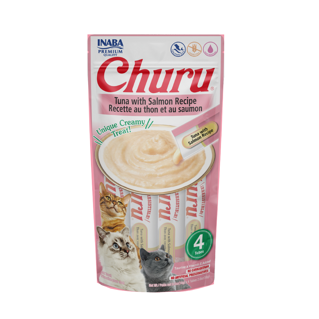 Inaba Churu Premios para Gato Atún y Salmón, Paquete 4 tubos