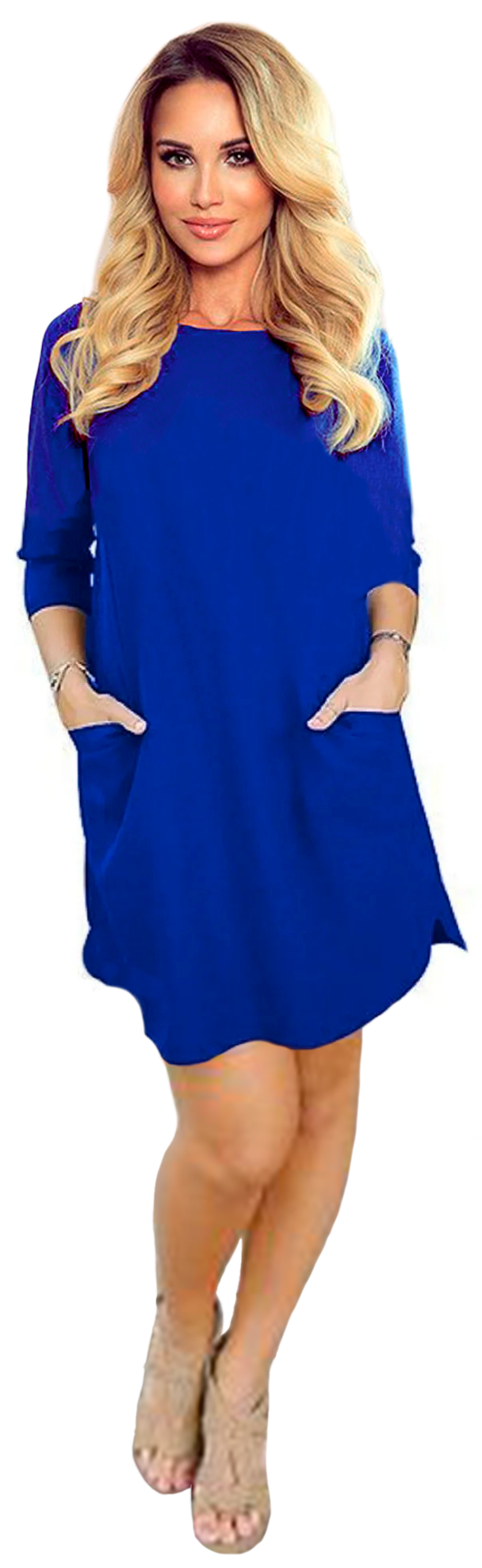 Vestido corte A casual elegante ligero corto dama mujer xally 72 cuello redondo a la caja manga ajustada bolsas