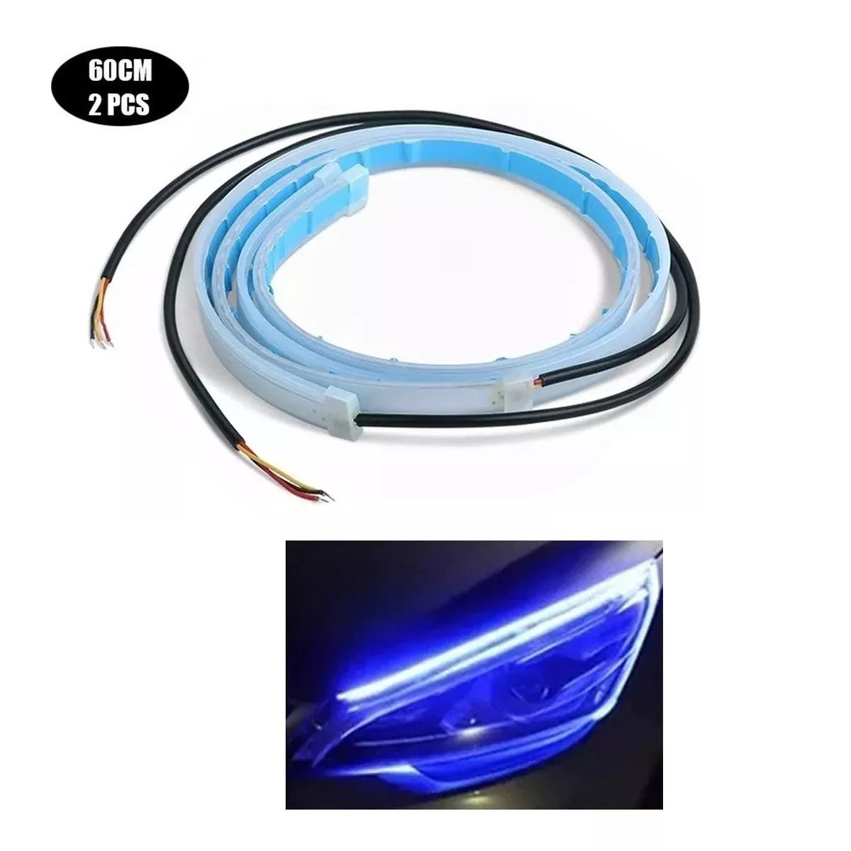 Par Tira Led Drl Flexible Direccional Secuencial Auto 60cm Azul