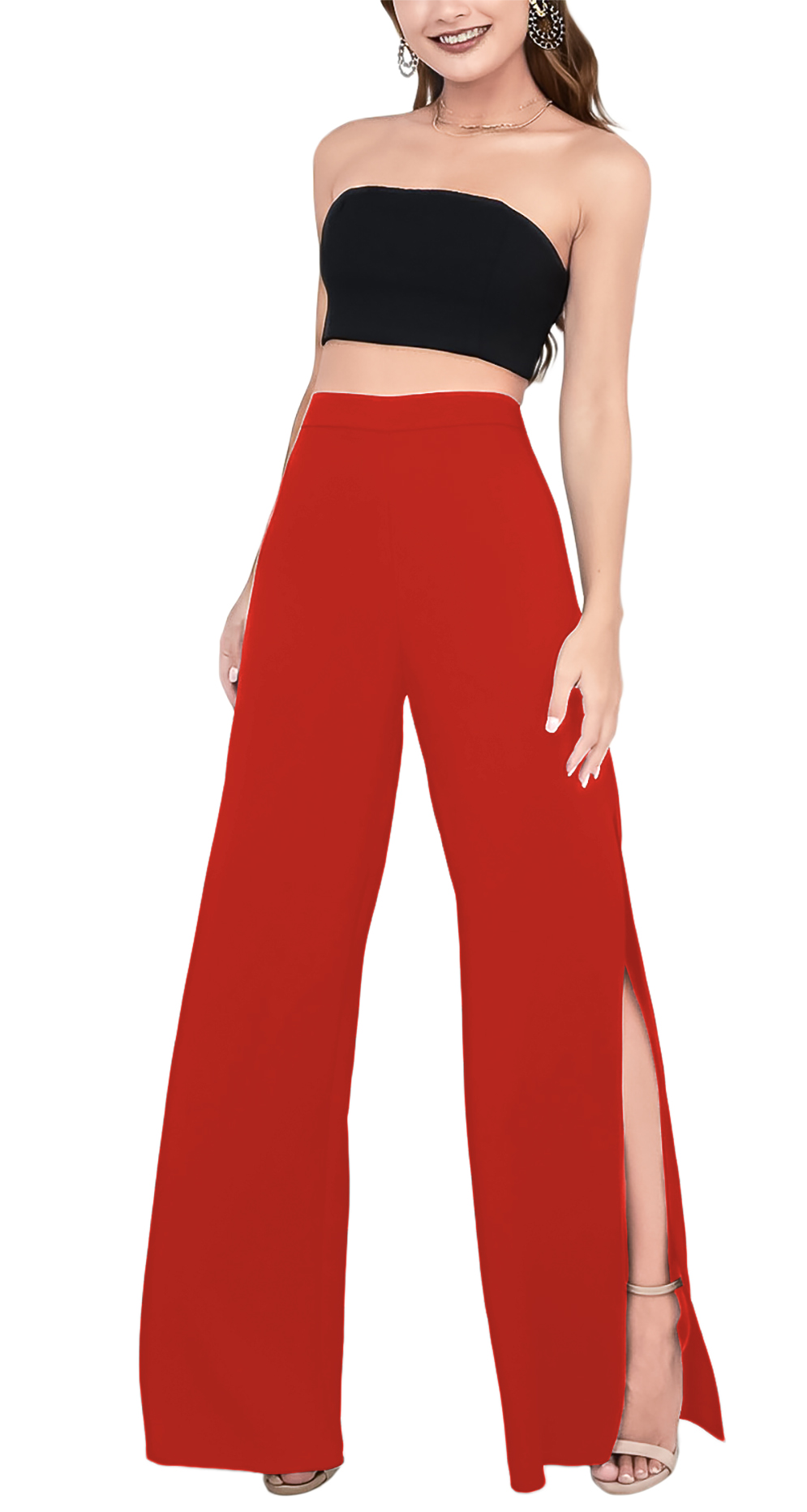 Pantalon rojo ancho online mujer