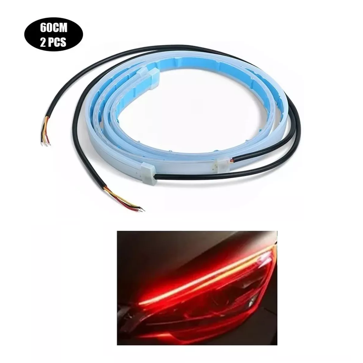 Par Tira Led Drl Flexible Direccional Secuencial Auto 60cm Rojo