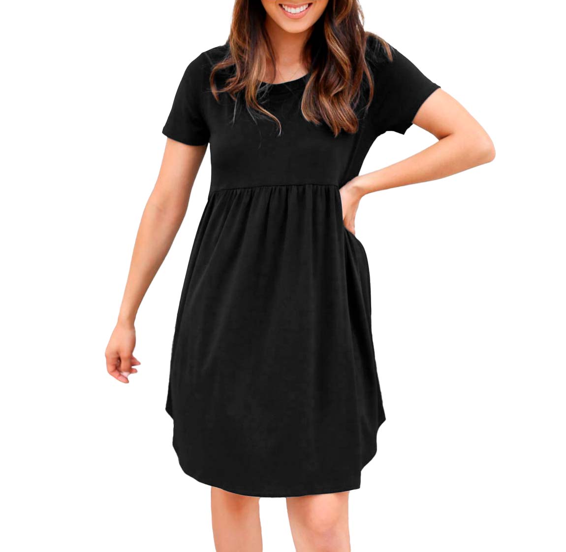 Vestido canesu cintura alta casual fresco verano corto dama mujer xally 124 cuello redondo manga corta