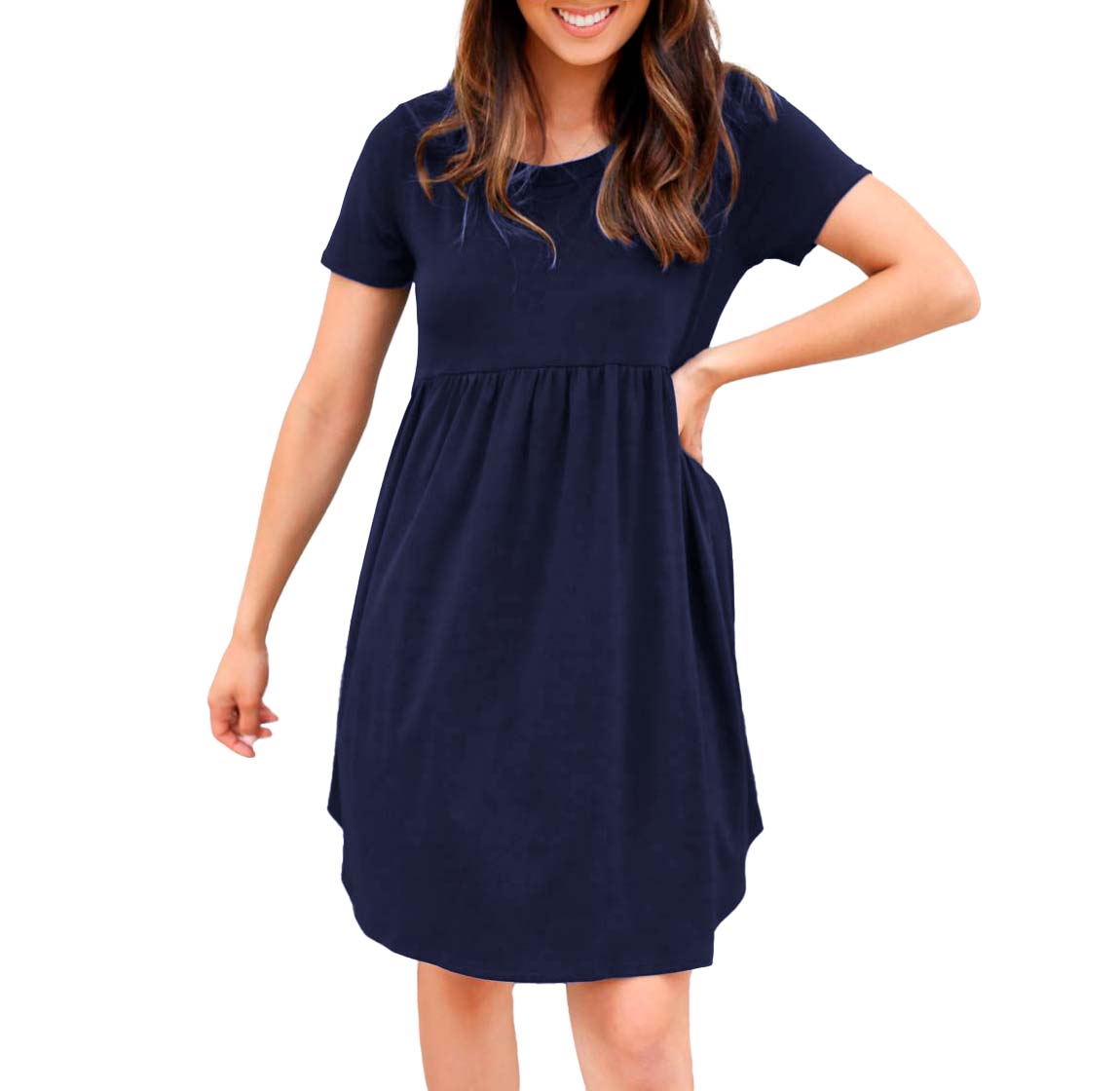 Vestido canesu cintura alta casual fresco verano corto dama mujer xally 124 cuello redondo manga corta