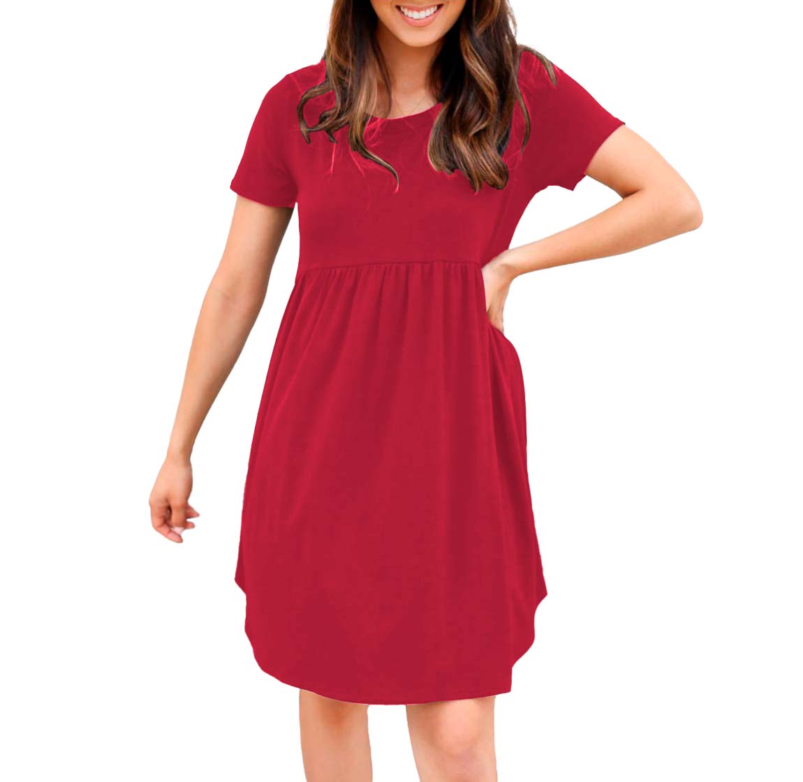 Vestido canesu cintura alta casual fresco verano corto dama mujer xally 124 cuello redondo manga corta