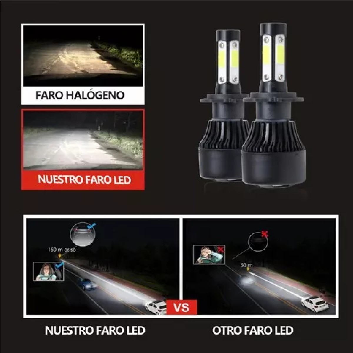 Kit De Faros Delanteros De 4 Lados Conector H7 Led Rayo Bajo