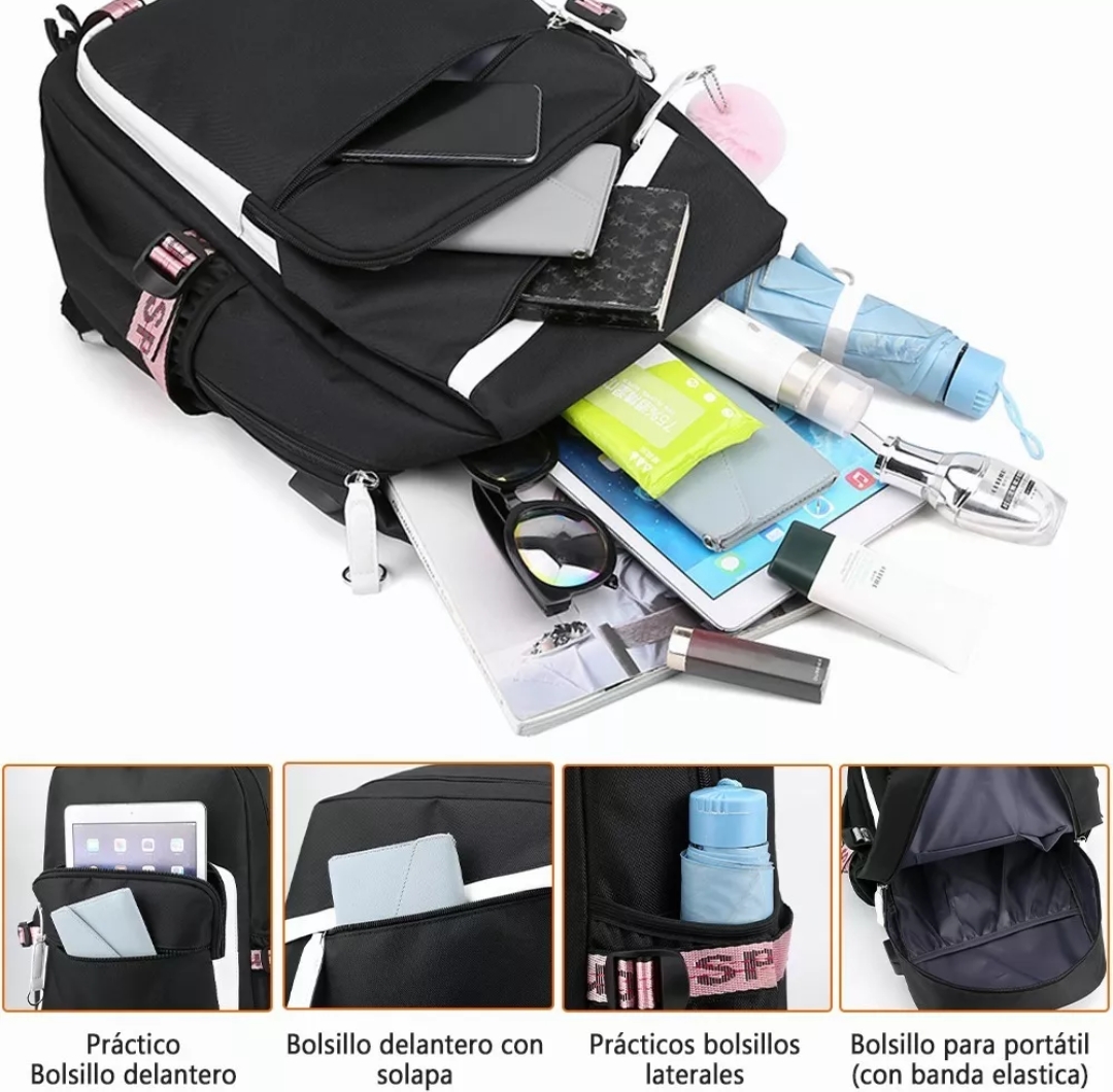 Mochila Kawaii Estilo Coreano Juvenil Moda Con Puerto Usb