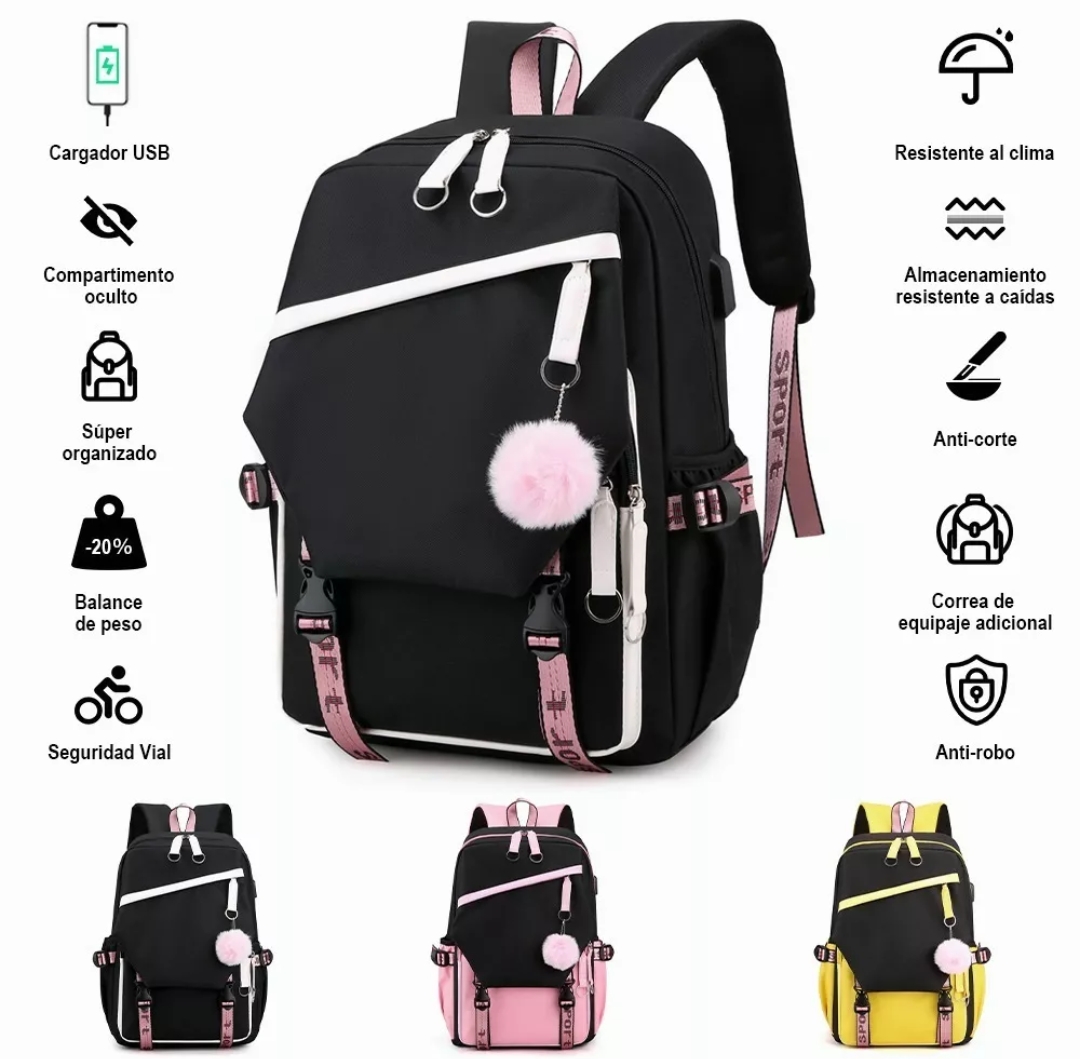 Mochila Kawaii Estilo Coreano Juvenil Moda Con Puerto Usb