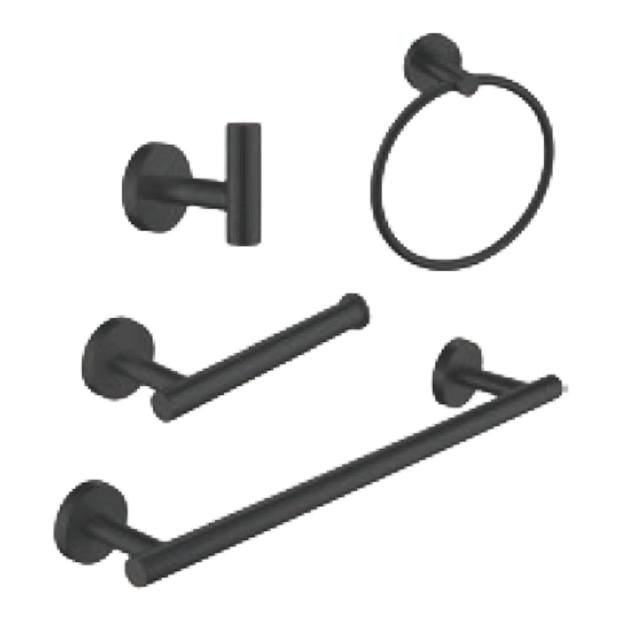 Meer Faucets by CNX - Kit Completo de Regadera y Accesorios para Baño Negro Mate - Incluye Regadera con Cuello, Telefono, Mezcladora, Resumidero, Desviador, Portarollos de Papel y 3 Toalleros