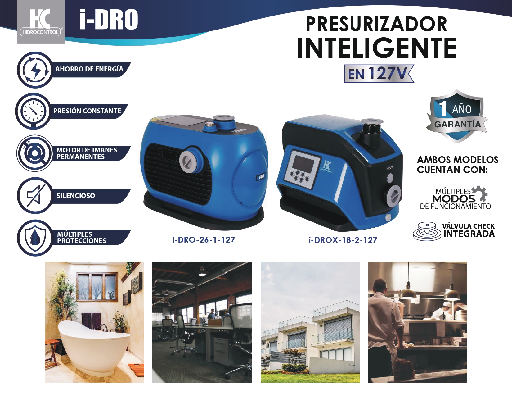 Sistema de Presurización Inteligente HIDROCONTROL 1.47 HP, 1 F , 127 Volts (I-DRO-25-1-127)