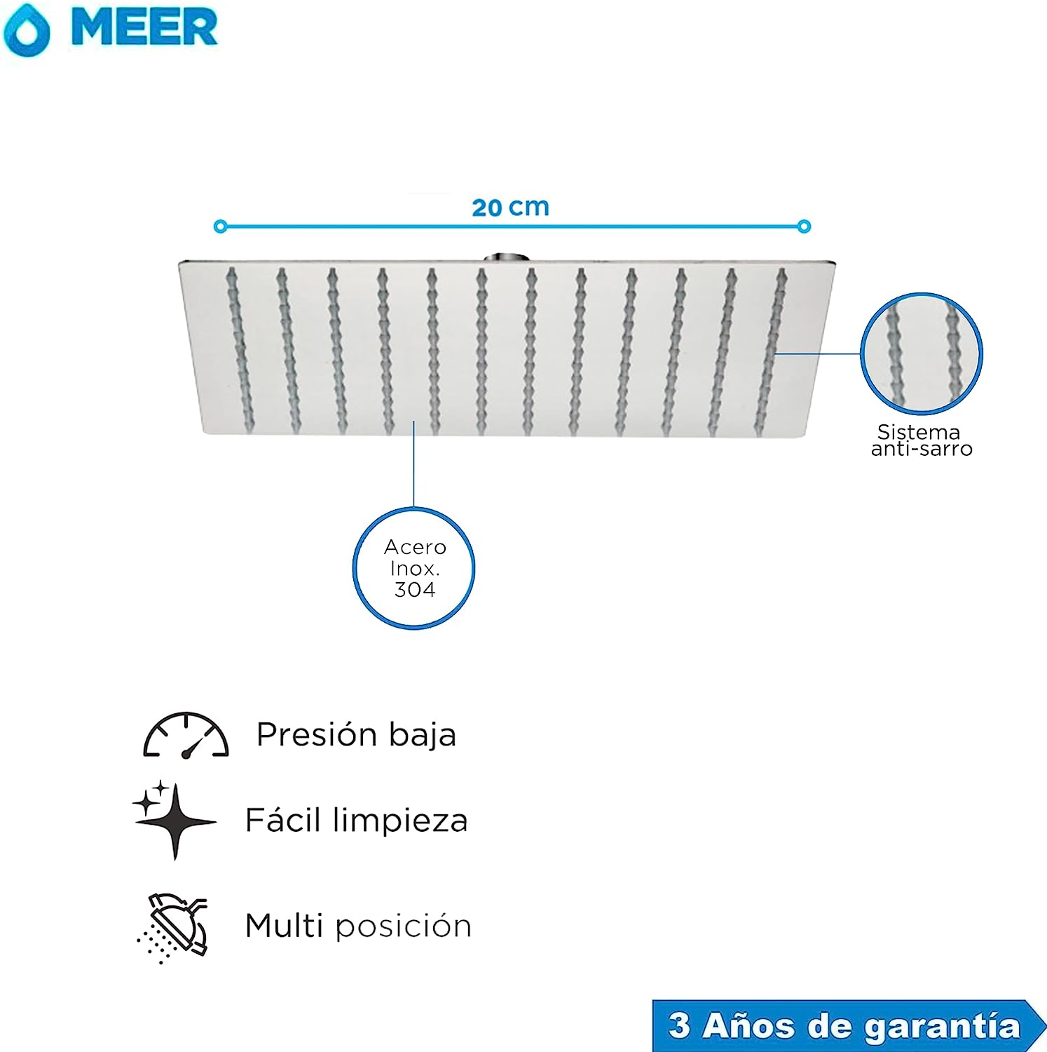 Meer Faucets by CNX - Kit Completo de Regadera y Accesorios para Baño Satinado- Incluye Regadera con Cuello, Mezcladora, Resumidero, Portarollos de Papel y 3 Toalleros