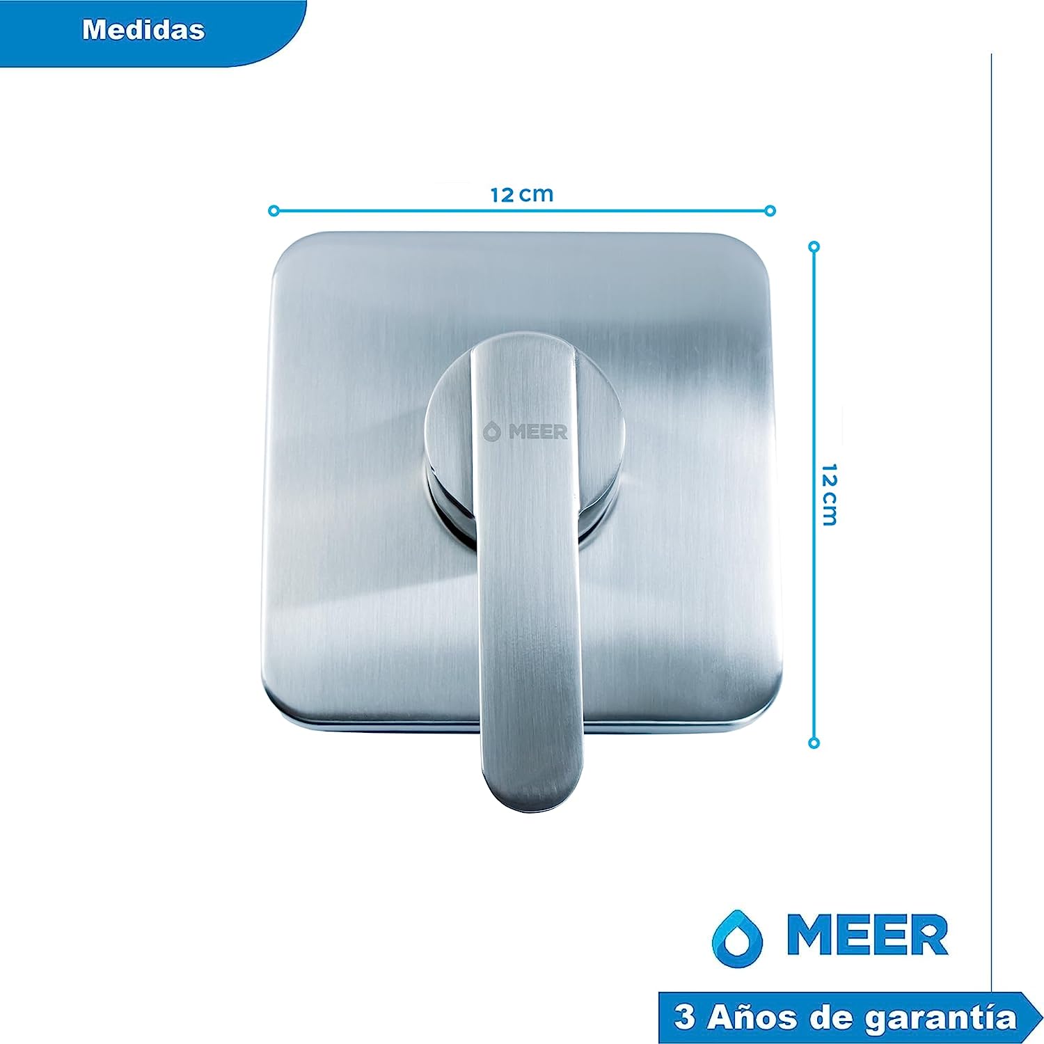 Meer Faucets by CNX - Kit Completo de Regadera y Accesorios para Baño Satinado- Incluye Regadera con Cuello, Mezcladora, Resumidero, Portarollos de Papel y 3 Toalleros