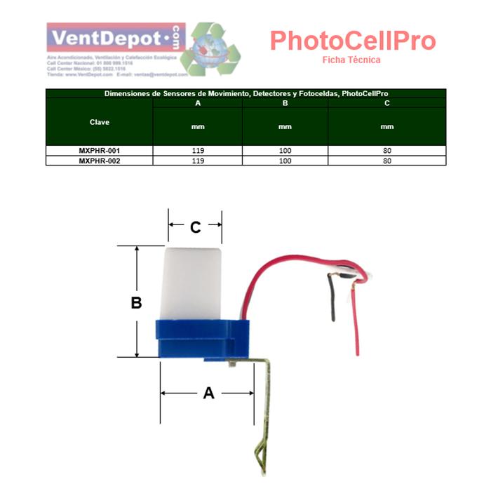 Fotocelda Luz en Espacios Públicos, MXPHR-002-9, Voltaje Entrada 220DC, 10A, 60Hz, Automático 
, PhotoCellPro