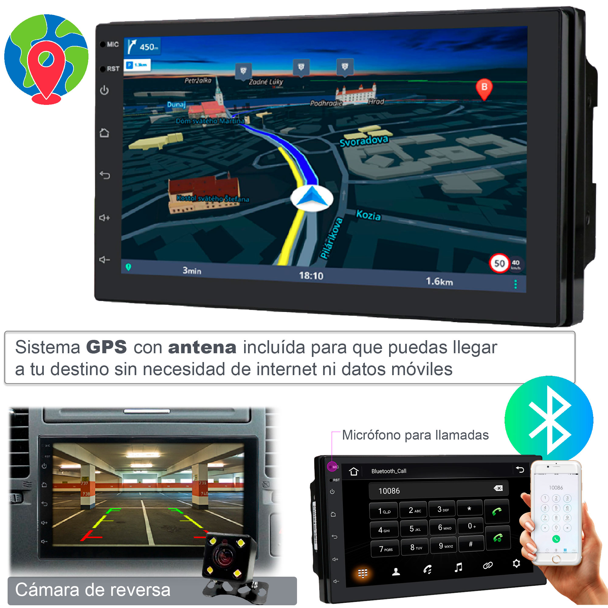 AUTOESTEREO VAK 1269 2 DIN ANDROID GPS WIFI CAR PLAY CAMARA BLUETOOTH.