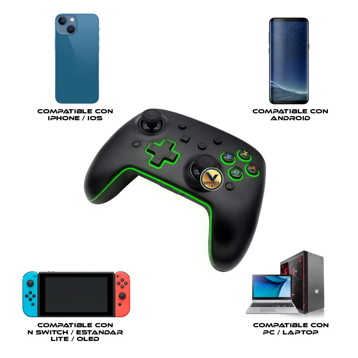 Control Inalámbrico RGB Compatible con iPhone Nintendo Switch Android PC