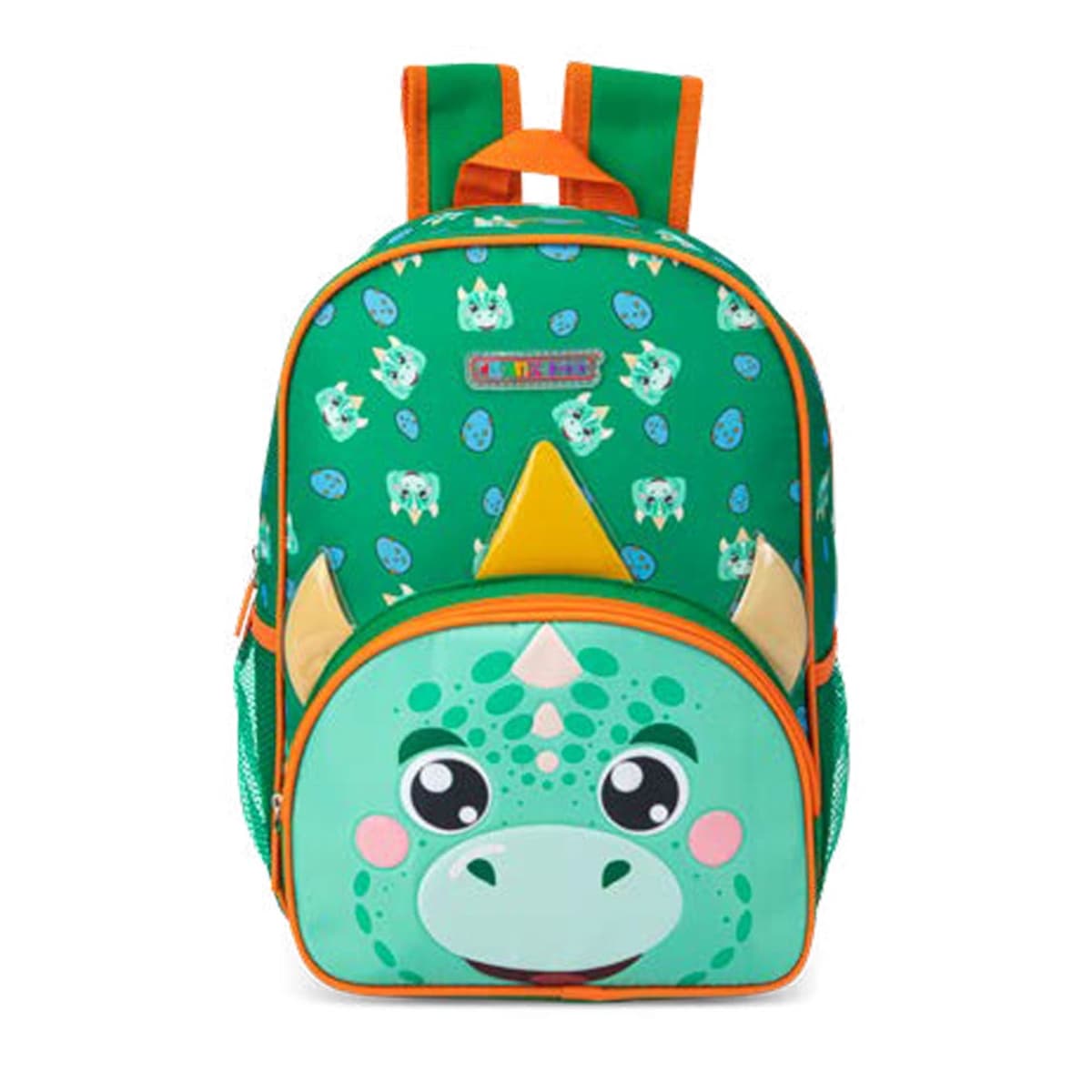 Mochila escolar backpack para niños color verde, con figura de dragón, marca Cutie Zoo, mod. 1088659