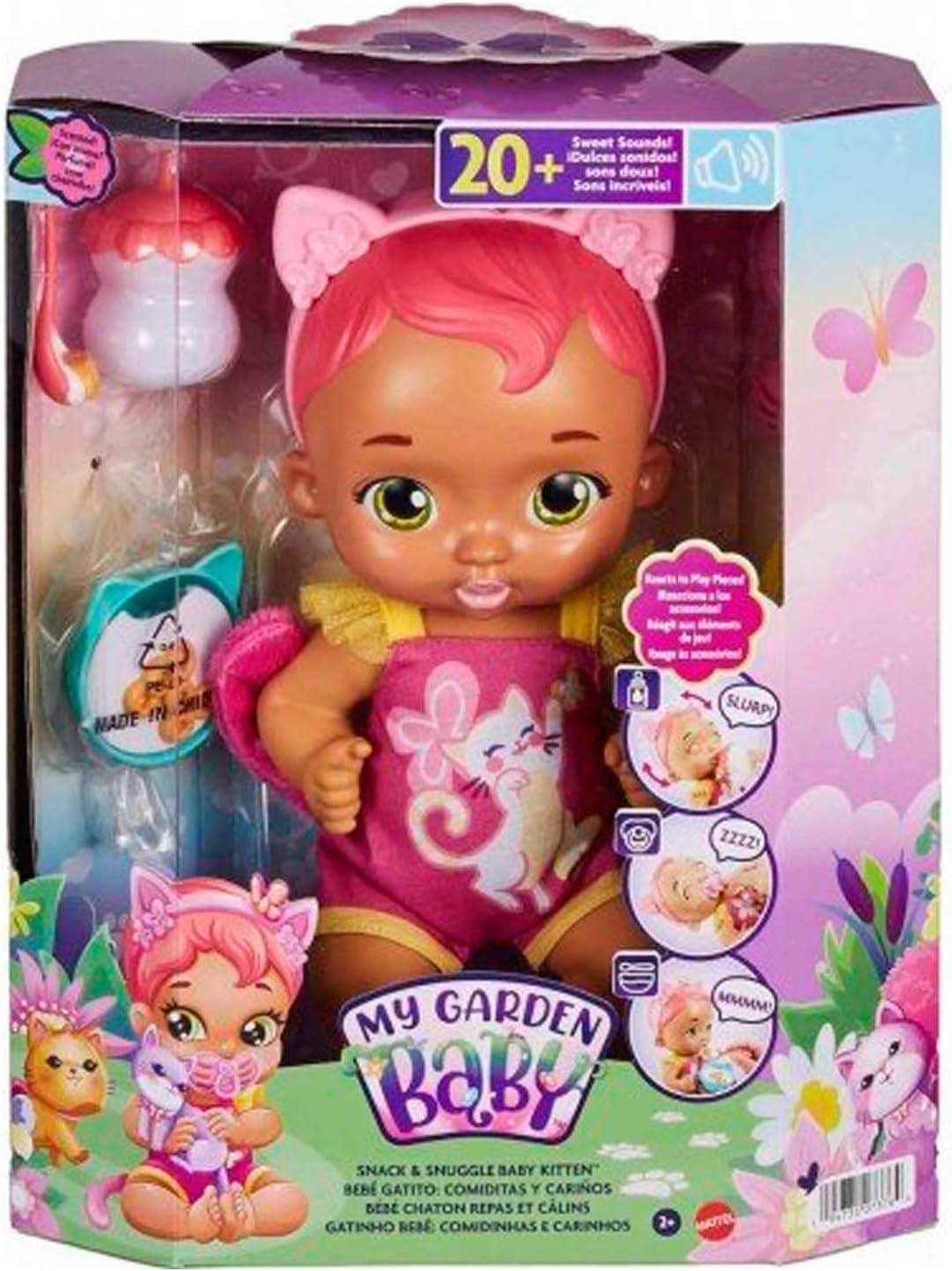 My Garden Baby Muñeca Bebé Gatito Rosa Comiditas y Cariños