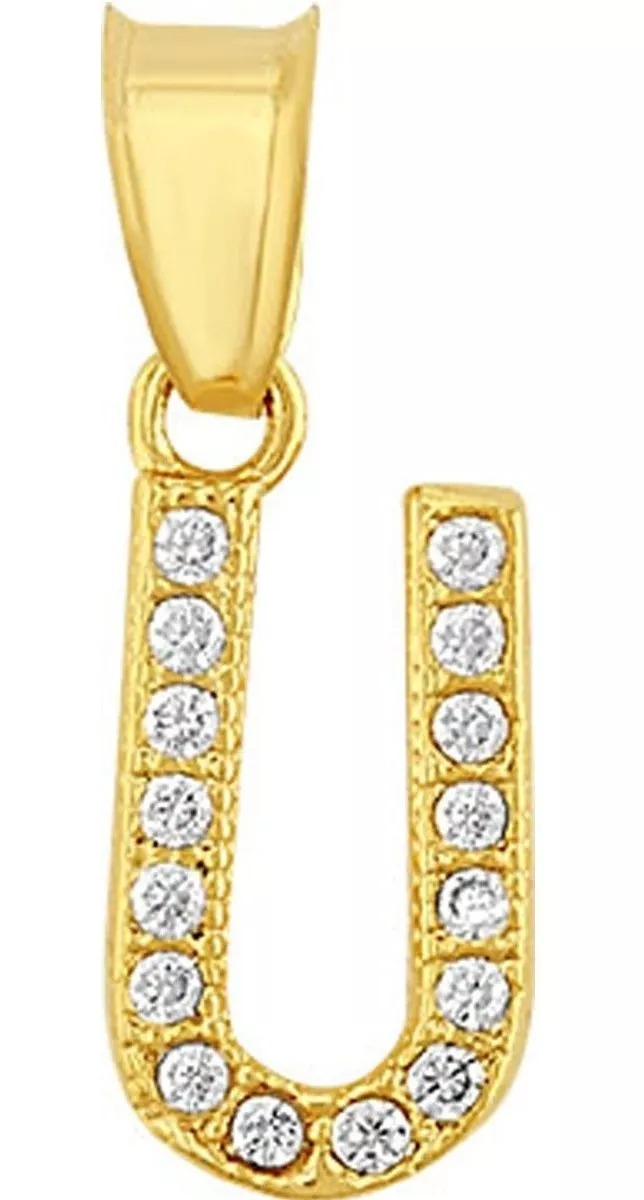 Dije Inicial U Con Zirconias En Oro De 10K + Obsequio