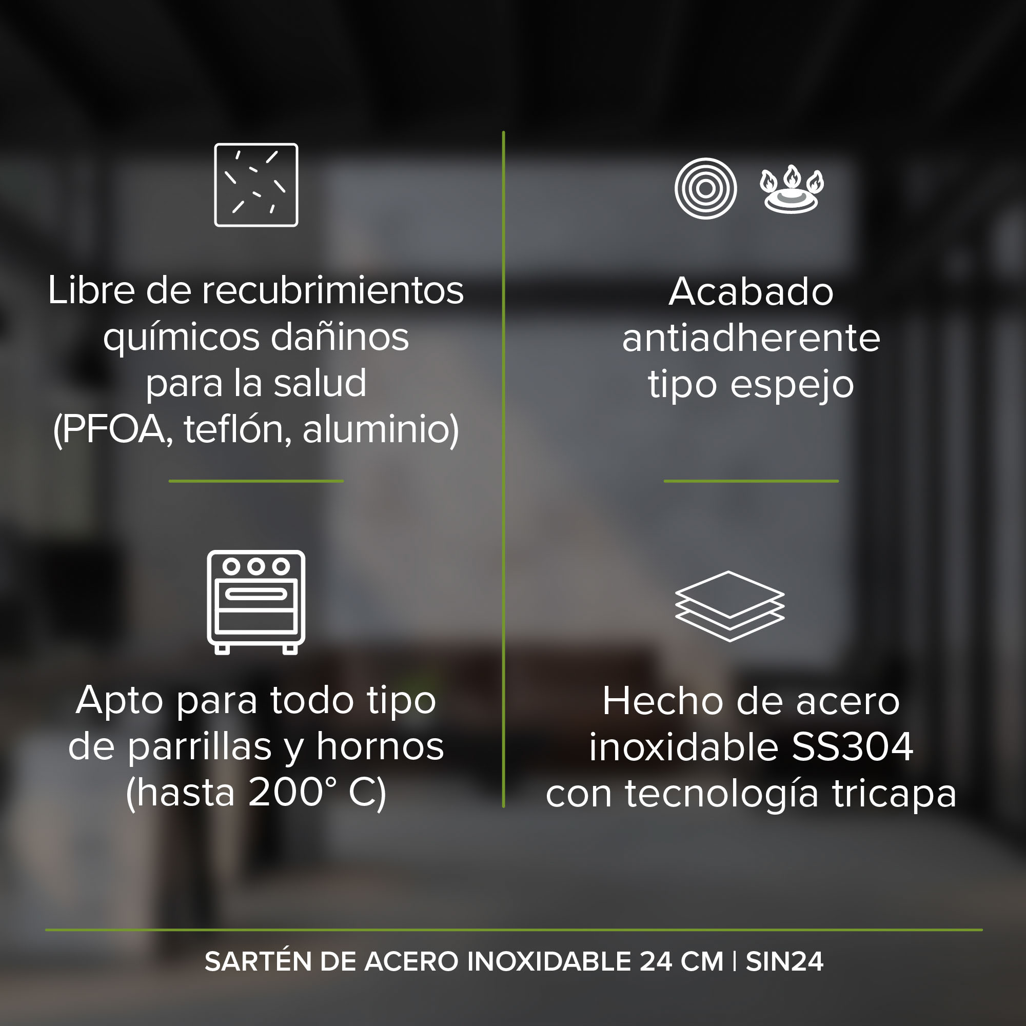 AVERA Sartén Acero Inoxidable De 24 CM Libre PFOA Terminado Espejo SIN24