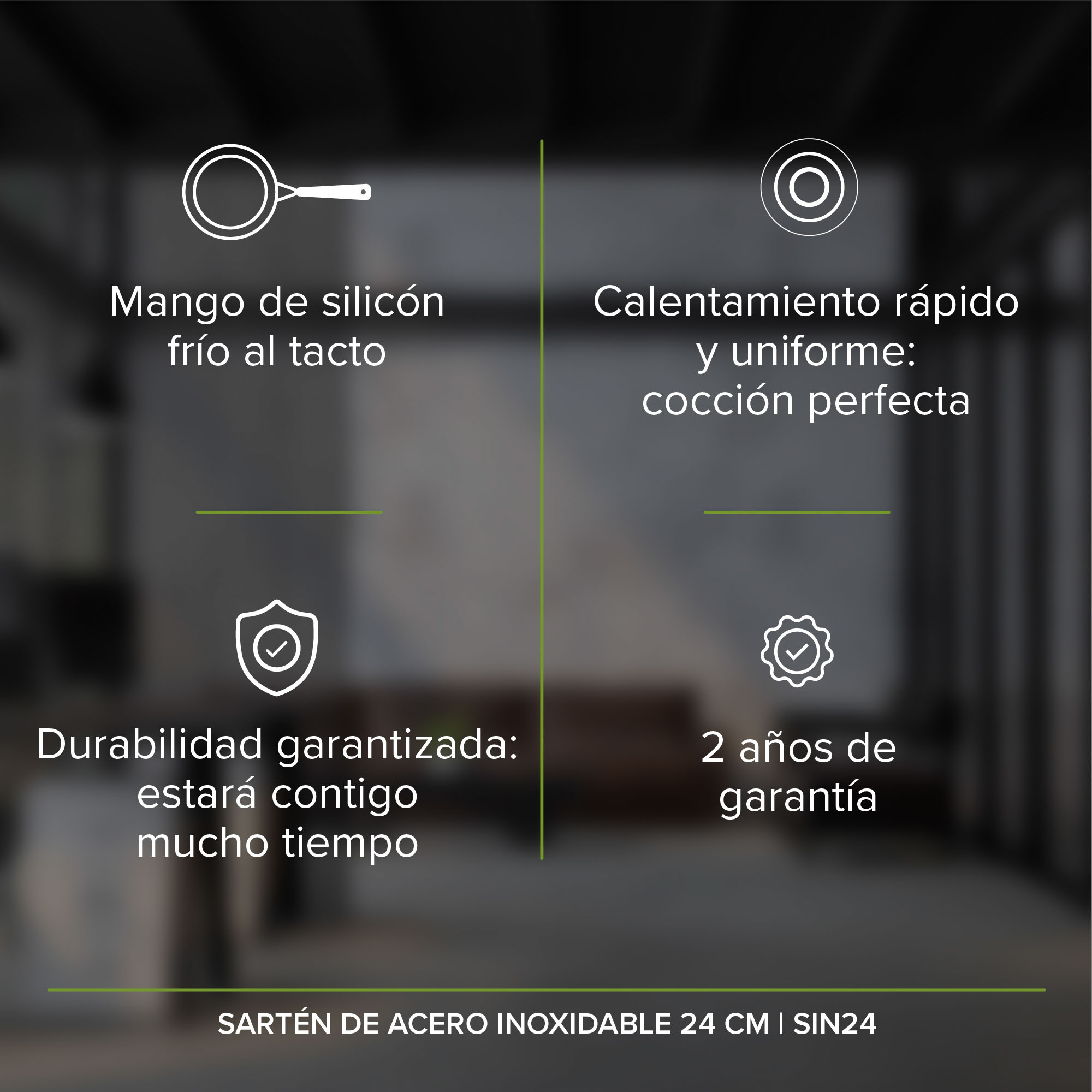 AVERA Sartén Acero Inoxidable De 24 CM Libre PFOA Terminado Espejo SIN24