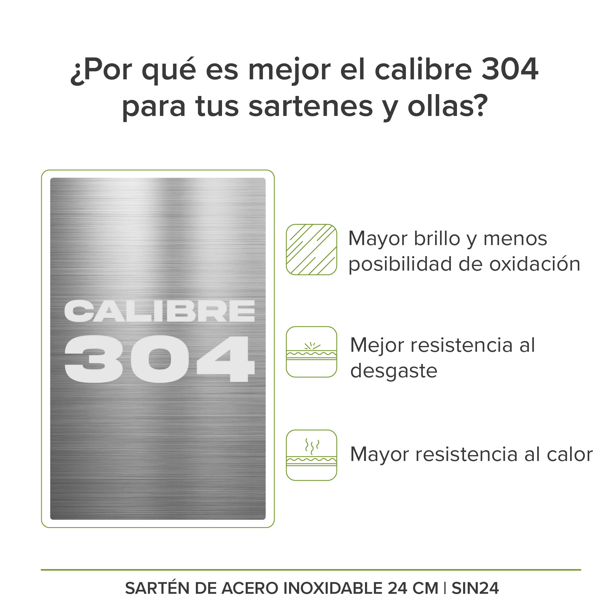 AVERA Sartén Acero Inoxidable De 24 CM Libre PFOA Terminado Espejo SIN24