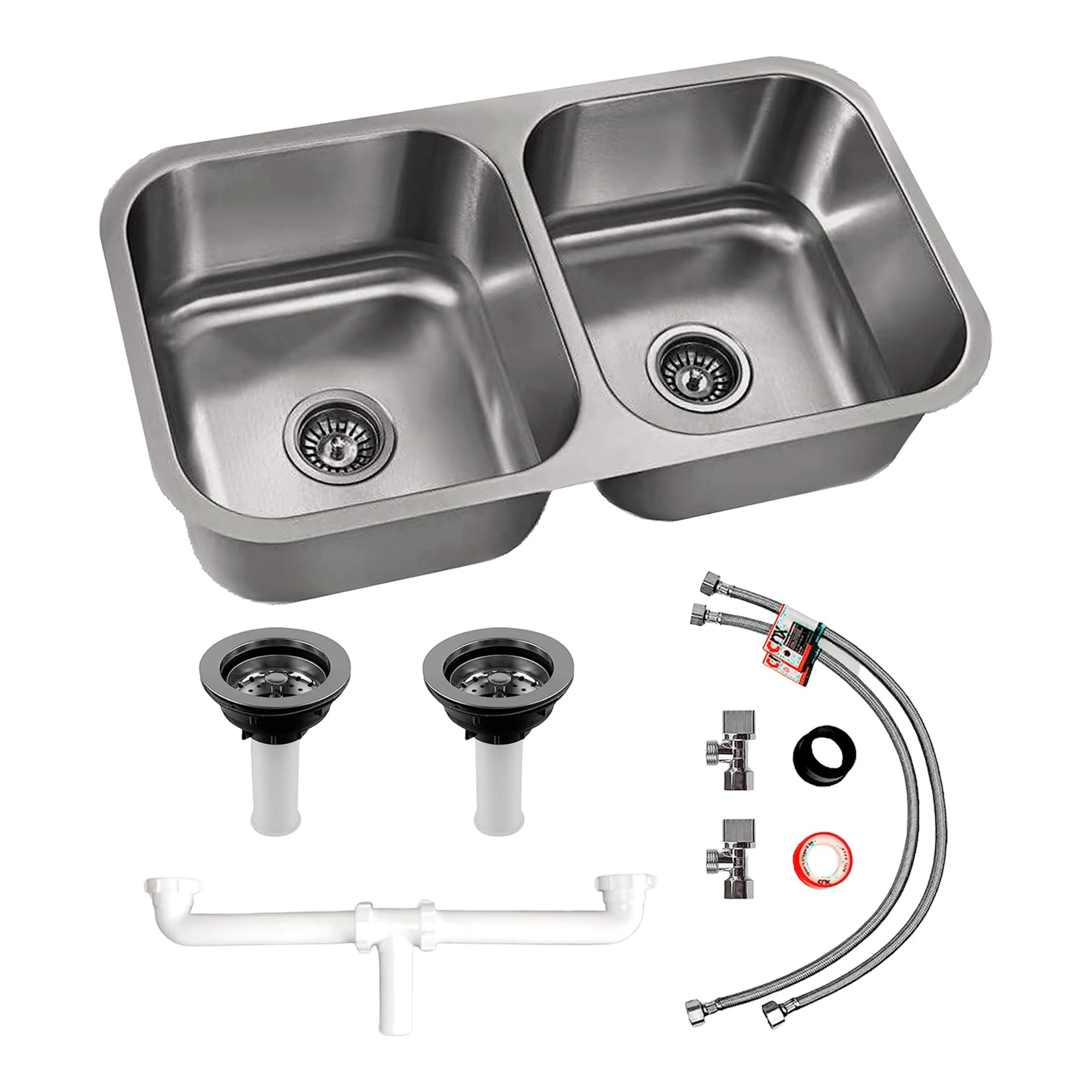 CNX Tarja doble para Cocina fabricado en Acero Inox y Kit de Instalación Completo (Tarja de dos tinas)