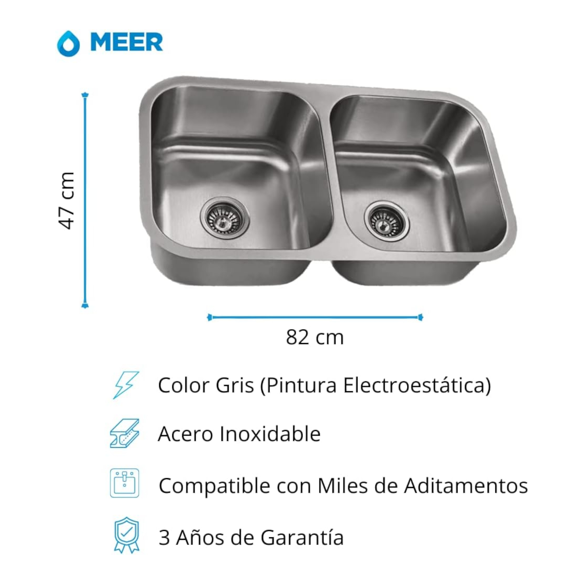 CNX Tarja doble para Cocina fabricado en Acero Inox y Kit de Instalación Completo (Tarja de dos tinas)