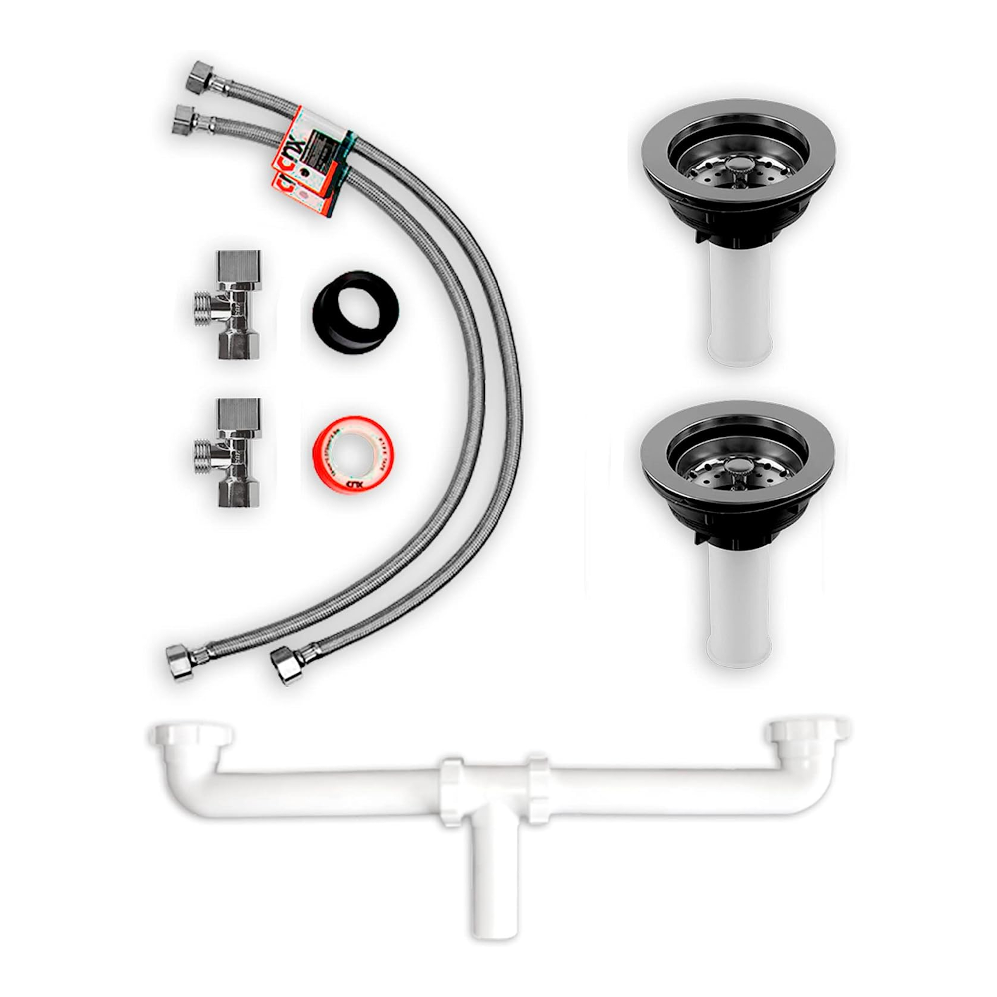 CNX Tarja doble para Cocina fabricado en Acero Inox y Kit de Instalación Completo (Tarja de dos tinas)