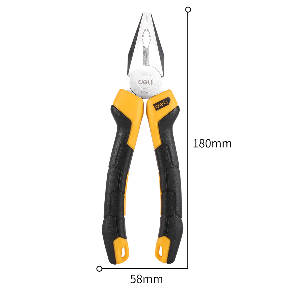 Deli Herramientas Pinza De Electricista Universal 7? DL2007 Alicates de Acero al Cromo Vanadio y Mango de PVC, 180mm